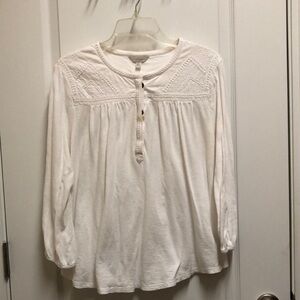 Lucky Brand White Tan 3/4 Sleeve Blouse
